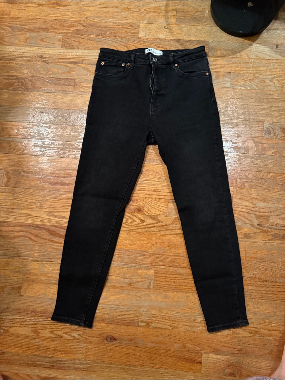 Zara Black Straight-Leg High-Rise Jeans